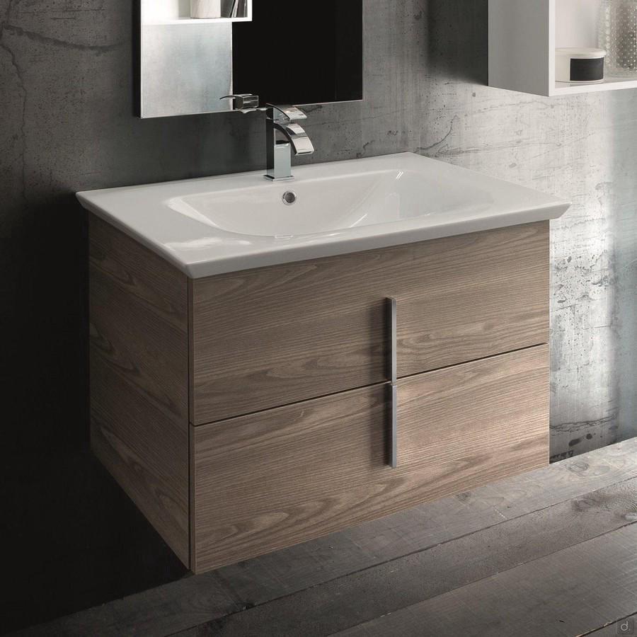 Atlantic Recessed D.50 Modern bathroom cabinet with integrated basin in the 265 Tivoli wood-effect melamine finish