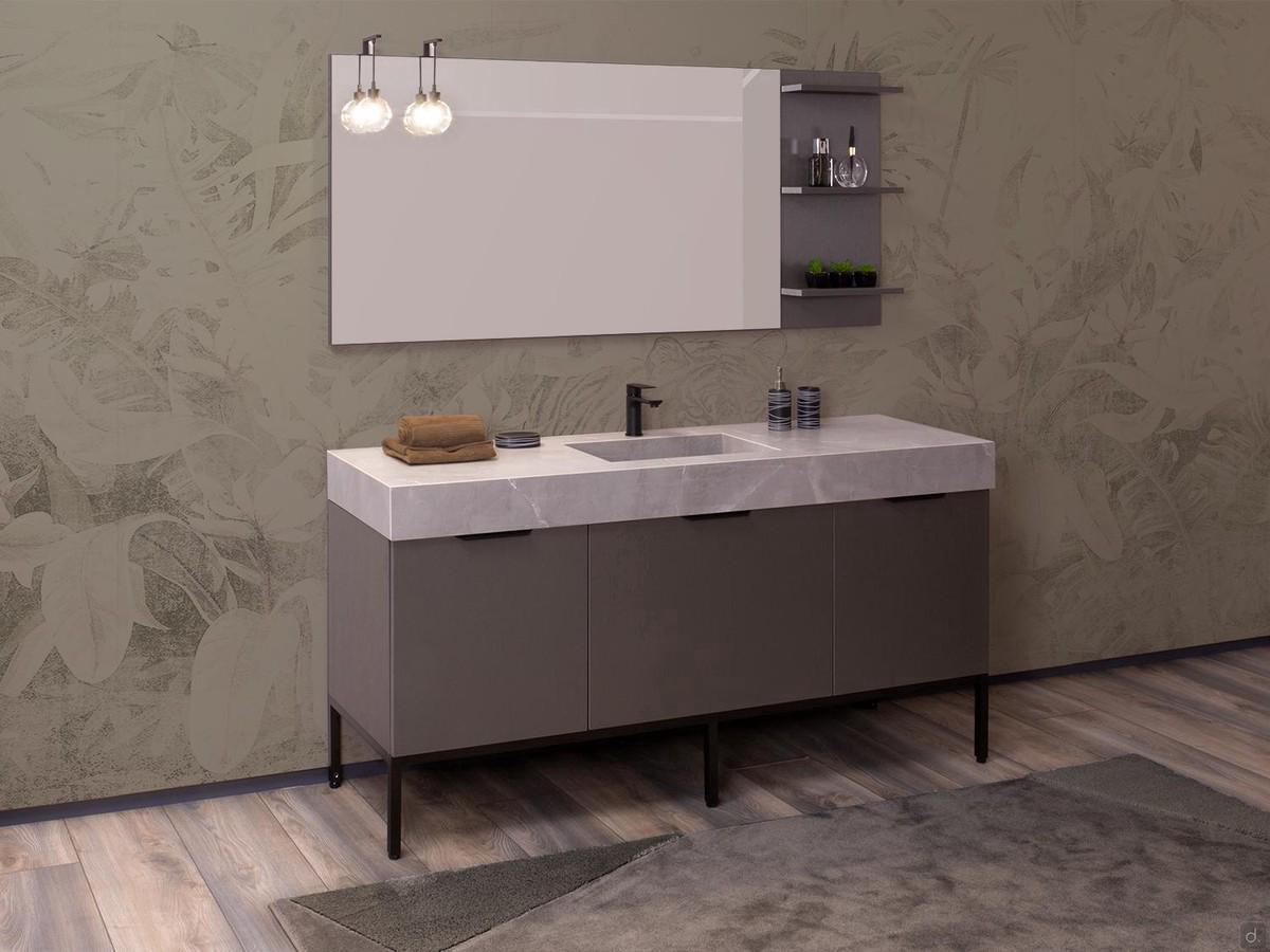 N97 Atlantic floor-standing bathroom cabinet with integrated basin with stoneware top and metal base