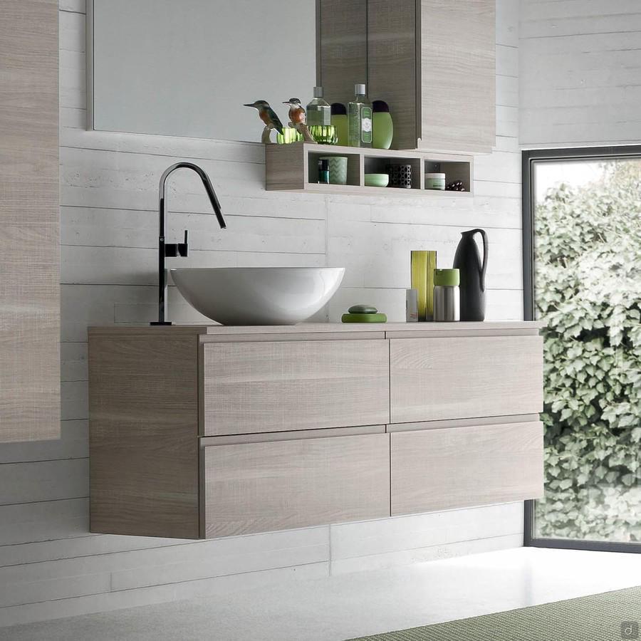 Atlantic D.37 slim bathroom cabinet with countertop basin - 214 Skin Special Melamine and Castillon basin