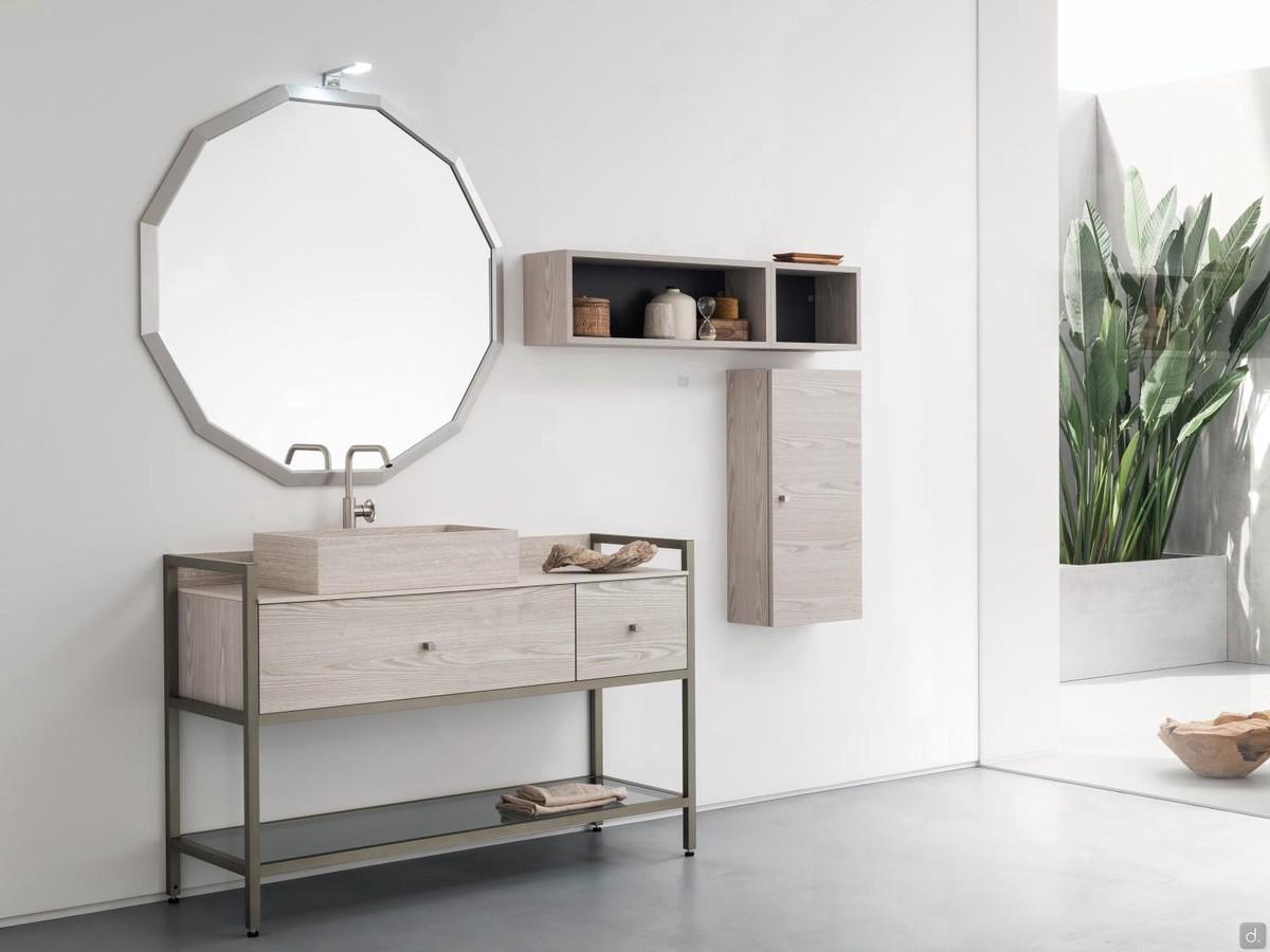 Atlantic N91 metal and wood floor-standing bathroom cabinet