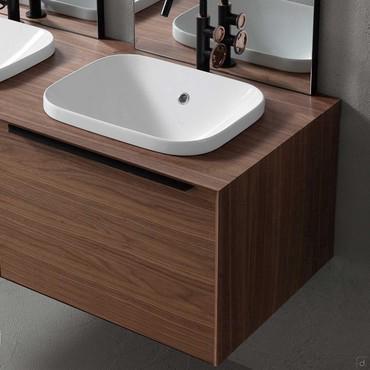 Atlantic D.45 bathroom vanity with built-in washbasin and basket drawer - 306 Smoky Walnut wood veneer with Movado 45 basin