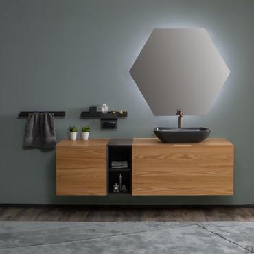 Prestige custom-made suspended bathroom unit with countertop washbasin