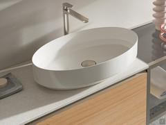 Livia ceramic washbasin on wooden base essence 838 Raw Oak with 3Z atalaia stoneware top