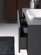 Detail of the groove integrated in the thickness of the door of the washbasin base unit