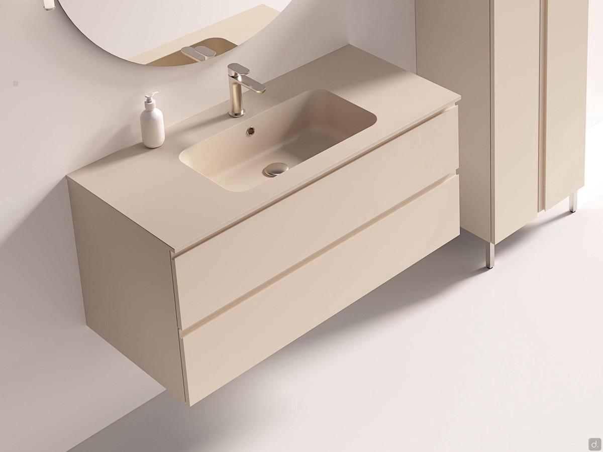 Bathroom cabinet with bath tub 50 cm deep Atlantic Consolle, here in h.50 cm version with two drawers and coloured tub in Minerakolor