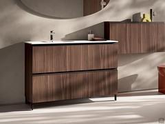 Bathroom cabinet with integrated Atlantic Consolle bathtub in the h.75 version (+ floor feet h.10) in veneer 280 hazelnut