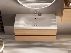 Mauritius ceramic console washbasin on 105 cm two-drawer washbasin base in wood essence 838 Raw Oak