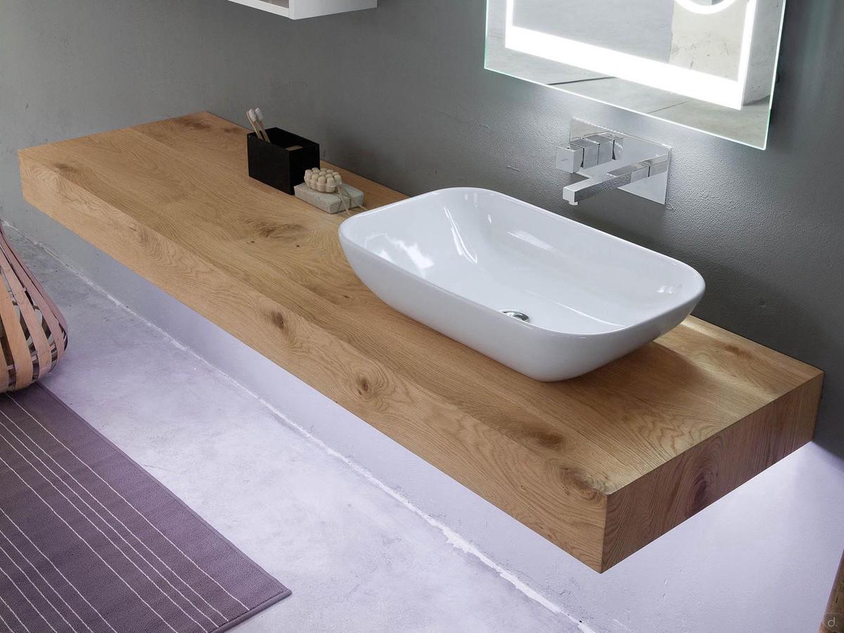 Wall-hung shelf for bathroom with Atlantic basin, 12.5 cm thick and up to 2 metres wide, also with double basin