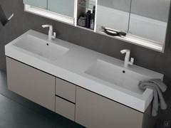 Glossy white mineralguss shelf with double basin