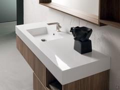 Atlantic high gloss white mineralguss resin shelf with integrated Like 50 washbasin off-centre to the left