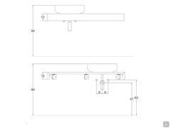 Bathroom shelf - front and back diagram and recommended location of drains