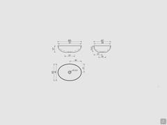 Technical diagram and dimensions of the Softly washbasin