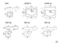 Scheme of the washbasins available for the Oasis laundry cabinet - Part 2/3