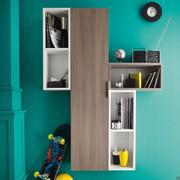 Atlantic open wall units in matt-white lacquer and 710 dark elm melamine