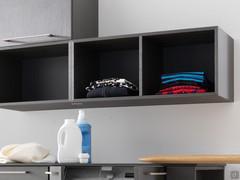 Close up of the Oasis open wall units, in the Reflex Carbon finish