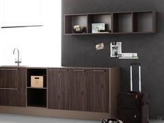 Pair of Oasis open wall units in pecan-finish melamine with grey back panel (standard)