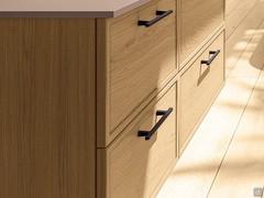 Detail of two-drawer base units in corn oak wood with handles model 703