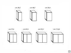 Diagram of available widths for Wide laundry wall units. Each module can in turn be configured in two depths and customised in height between 32 and 160 cm