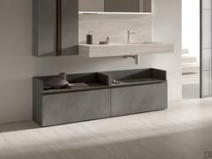 Base unit for bathroom with reduced depth Atlantic p.37. Single drawer base units with raised back and sides resting on the floor with adjustable feet. Base unit finish in Stone Effect Veneer 286 Crete