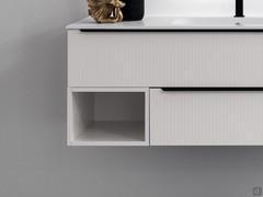 Atlantic white lacquered open base unit, combined with Laos lacquered melamine base units