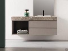 Atlantic open base unit combined with a h.50 base unit with two drawers, completed by a h.12.5 cm HPL top