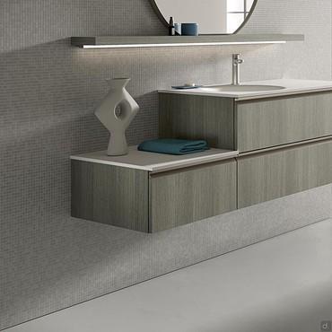 Suspended base unit for Atlantic bathroom p.62 with additional top. Wood-effect veneer finish - 282 Pepper