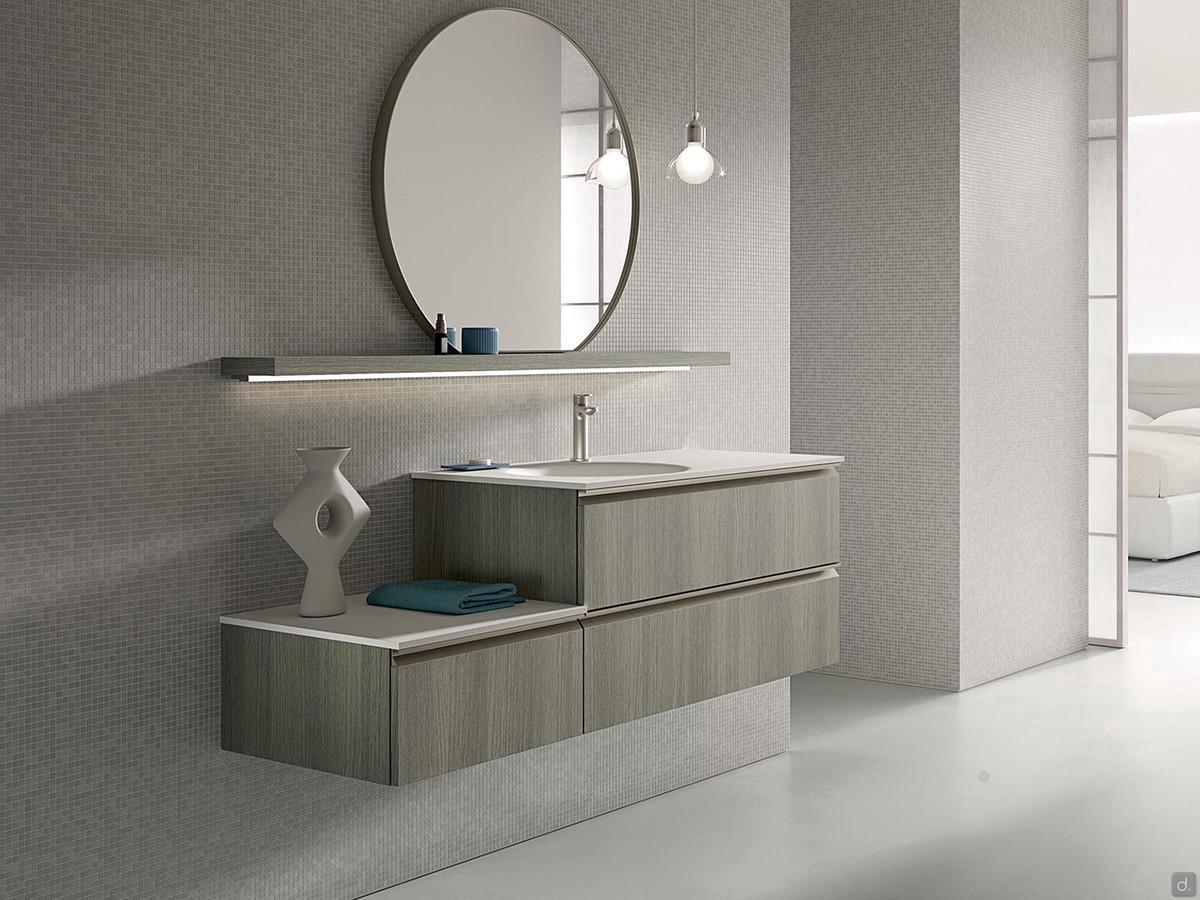 Suspended base unit for Atlantic bathroom p.62 - Composition with suspended base unit with additional top, combined with washbasin base unit