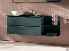 Atlantic matt lacquered open side base unit in the version with two open sides and reduced depth central shelf