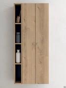 Atlantic two-door bathroom column with Atlantic Slim open storage unit. Evoke wood-effect veneered column finish, with handles code 356