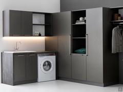 Oasis washing-machine column cupboard with 3 open compartments and pull-out laundry basket