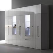 Oasis laundry-room column cupboard in glossy lacquer with closed columns, columns with open compartments and upper wall units