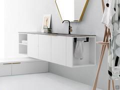 Oasis open laundry base unit in melamine or lacquer with lateral closing base on the right (optional towel rack)