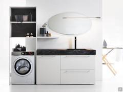 Laundry cabinet unit Oasis 221 cm, compact solution with washbasin base, additional cabinet and open column for washing machine