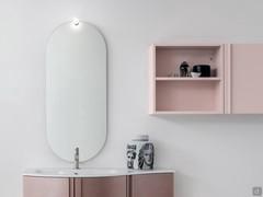 Oval bathroom mirror with Led spotlight Sampi with curved base and open wall cabinet