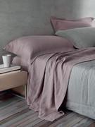 Non-iron linen bedding set with crumpled effect here in mauve colour