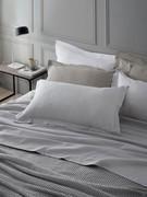 Linen sheet set modular as desired with fitted sheet underneath with corners, top sheet, duvet cover bag, pillowcases in any desired quantity; choice of colours for each item