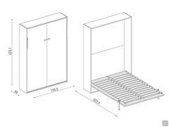 Schematics and dimensions of the French version of the retractable double bed Poker with 140 cm bed base