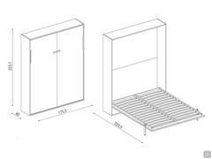 Schematics and dimensions of the Poker rollaway double bed in the standard version with 160 cm bed base