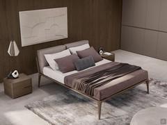 Aries bed with upholstered headboard cushions combined with Libra bedside tables