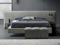 Bed Atlas with 2 side tables use bedside table and 3 side tables with cushion use bench at the foot of the bed