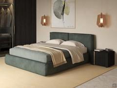 Upholstered double bed Nuvola lined in Nubuck leather with grain in the color greenish