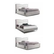 Margay bed in 3 versions; tall bed frame, bed frame with legs, and shaped footboard