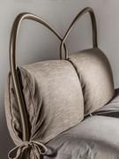 Handcrafted iron headboard with soft cushions in fabric, leatherette and leather