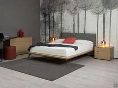 Wooden bed Lacrosse with high feet and upholstered fabric headboard