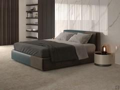 Decor two-coloured double bed in leather and fabric