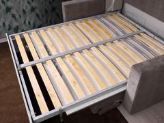 Double bed base with metal frame and wooden slats