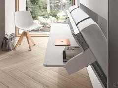 Slot optional bed desk opening mechanism with the supports automatically converting into bed stands on the floor