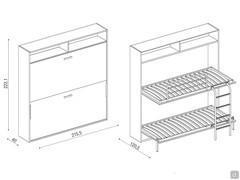 Diagram of the Slot foldaway bunk bed in the version with smooth fronts