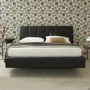 Textile bed with quilted checked headboard Albi - black leatherette upholstery