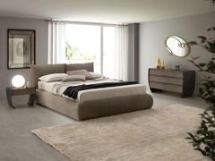 Astoria storage bed with head cushions in sepia coloured Nubuck leather